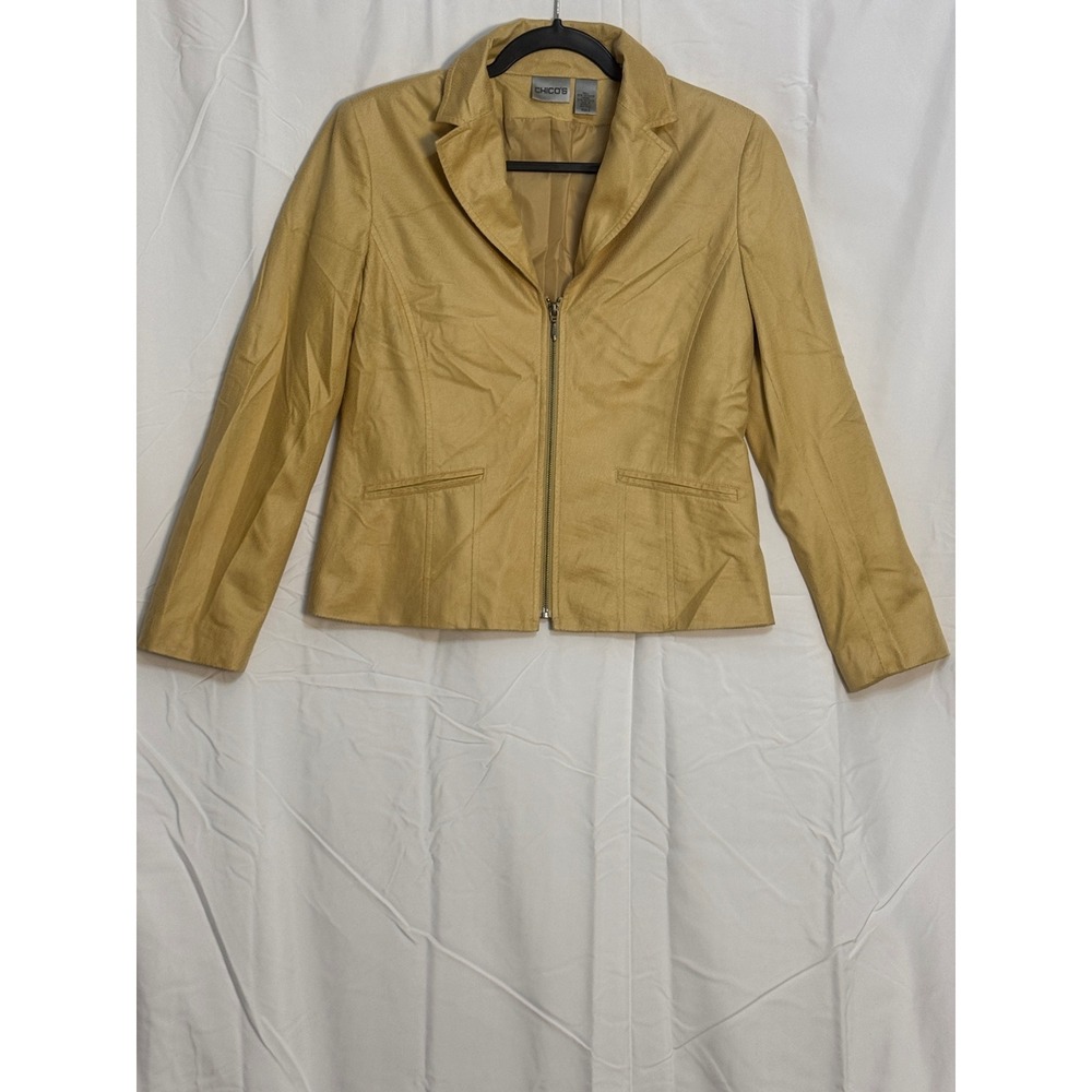 Vintage Chicos Blazer Jacket‎ Women Sz 0 Yellow Zip Front Classic Lightweight